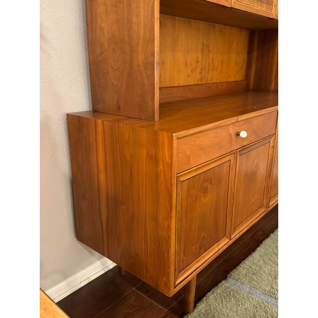 Wood A Beautiful Mid Century Modern Walnut and Cane Hutch Designed by Kipp Stewart for Drexels “Declaration” Line, Circa 1960s For Sale - Image 7 of 12