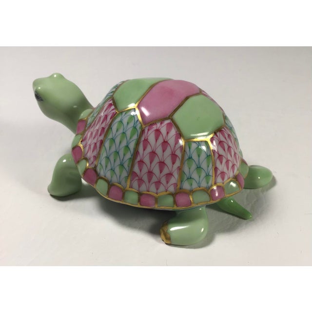 2000’s Herend Preppy Turtle in Pink and Green Fishnet Pattern | Chairish