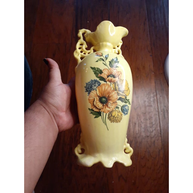 This is an EXQUISITE Yellow Floral 11" Majolica Vase Made in Mexico. Procured during personal travels BOX 36