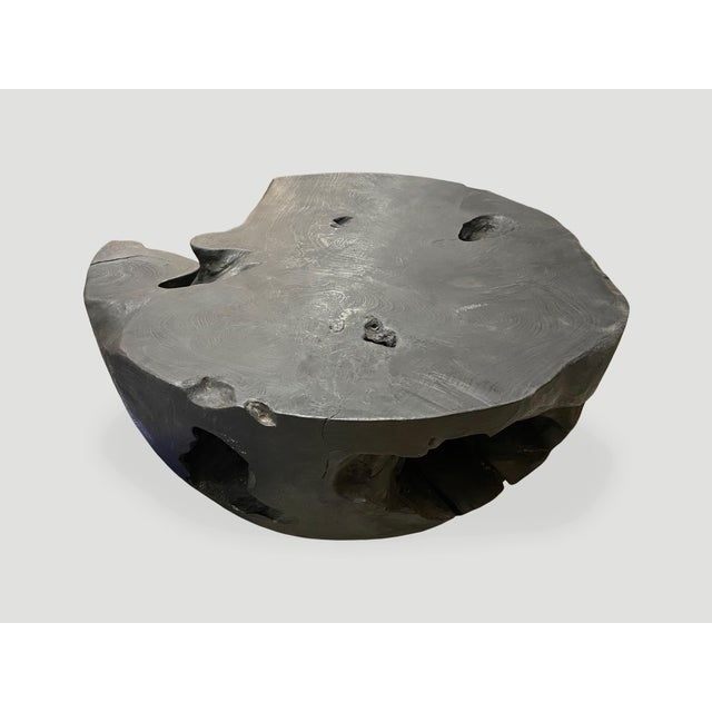 Andrianna Shamaris Drum Shaped Charred Teak Wood Coffee Table For Sale - Image 9 of 18