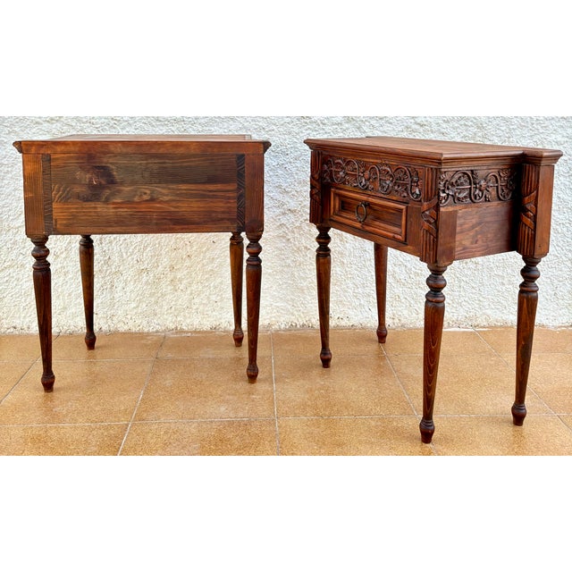 Pair of Spanish Carved Oak Nightstands With Drawer, 1930s For Sale - Image 15 of 15