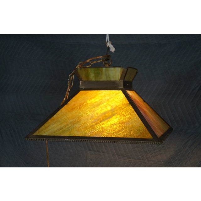 Antique Arts & Crafts Green Slag Glass Swag Pendant Light For Sale - Image 4 of 12