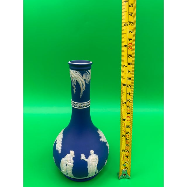 Antique Wedgwood Dark Blue Jasperware Barber Bottle Vase Classical Muses Relief England For Sale - Image 10 of 12