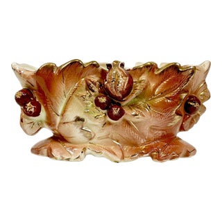 1940s Vintage Boho Chic Rustic Art Deco Ceramic Fall Pomegranate Planter For Sale