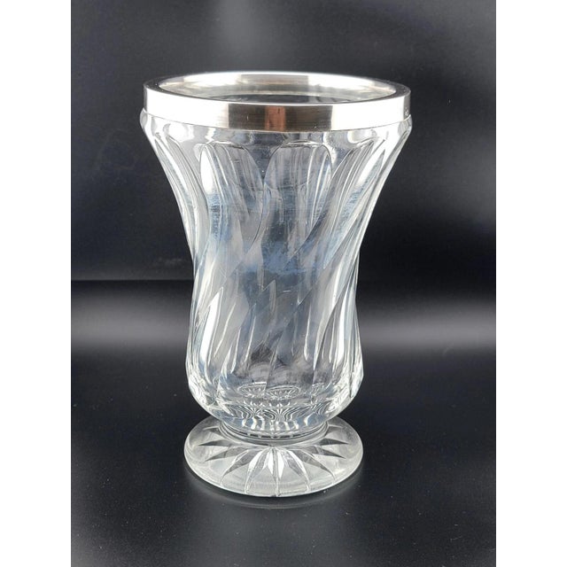 19th Century Antique Tall 8 inch 19th C. Cut crystal vase with 835 European silver collar rim For Sale - Image 5 of 12