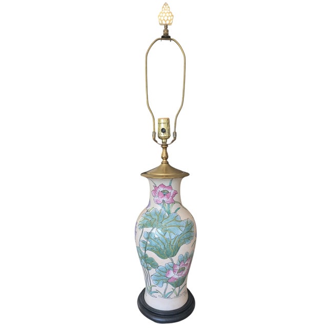 Antique Chinoiserie Porcelain Enamel Lotus Flower Vase Lamp For Sale - Image 18 of 18