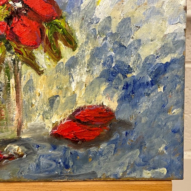 Textile Rose Elizabeth MoorcroftExpressive Still Life Painting Red Rose Flowers 'Red for Love' by British Artist, 2000 For Sale - Image 7 of 12