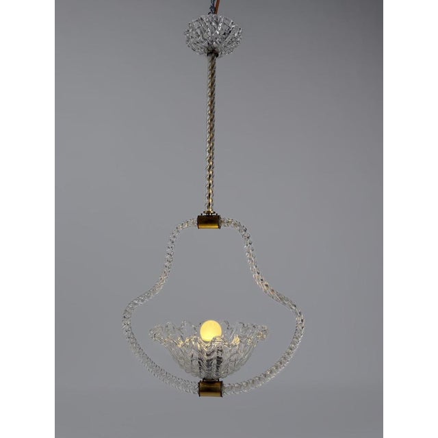 Art Deco Italian Murano Glass and Brass Pendant in the style of Barovier, 1930s For Sale - Image 8 of 18