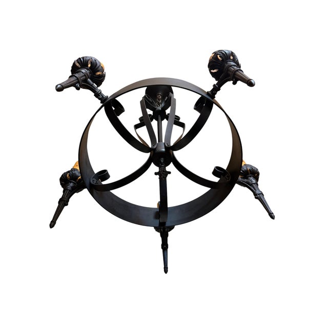 American Antique Wrought Iron Chandelier With Botanical Torches For Sale - Image 3 of 9