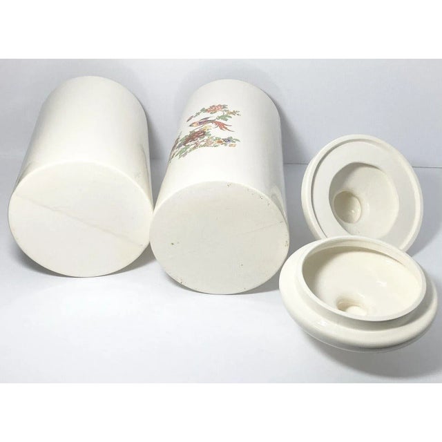 1960s Pair of Ceramic Asian Floral & Bird Large Kitchen Pantry Canisters For Sale In Dallas - Image 6 of 6