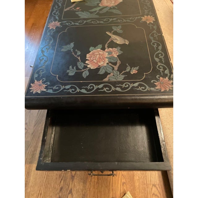 Chinoiserie Vintage Korean Black Lacquer Chinoiserie Coffee Table With Mother of Pearl Inlay For Sale - Image 3 of 10