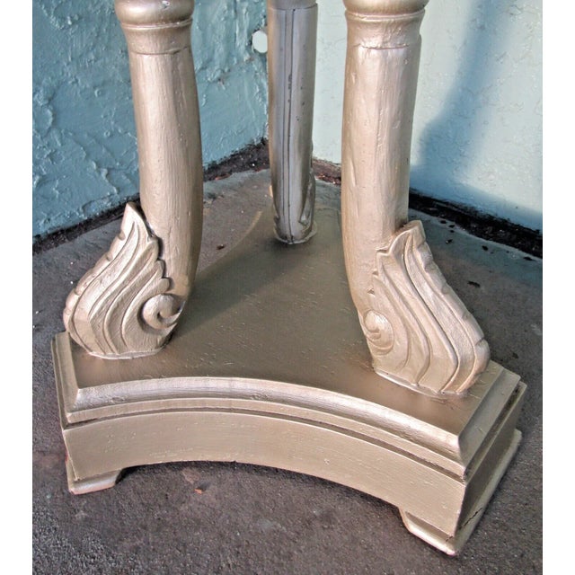 1950s Hollywood Regency Three Swan Legged Round Wooden Pewter Painted Side Table For Sale - Image 4 of 10