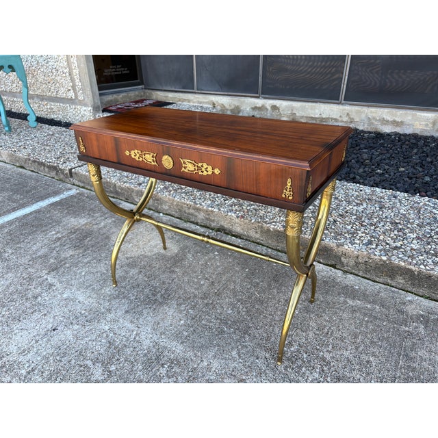 1950s French Restauration Style Desk on Brass Base For Sale - Image 13 of 13
