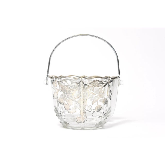 Vintage Sterling Silver Overlay Glass Fruit & Flower Basket Bowl Ice Bucket For Sale - Image 4 of 10