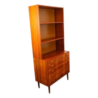 Mid Century Danish Modern Bookshelf Cabinet Teak Shelves 5 Drawers Shelves MCM For Sale