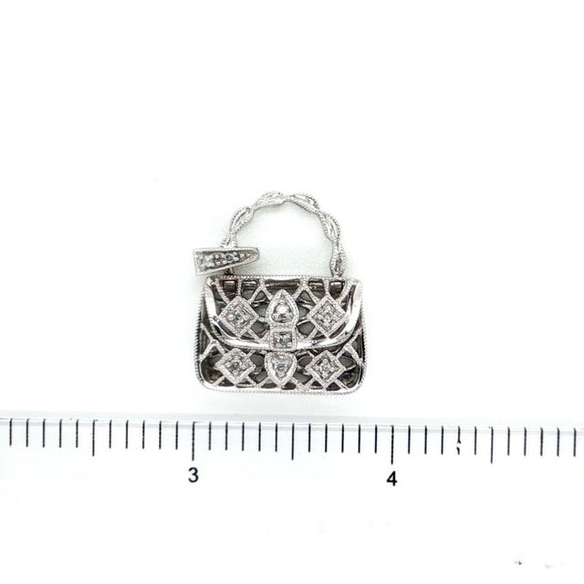 Mid 20th Century 14k Yellow Gold Diamond Purse Charm Pendant  Open Handbag Design For Sale - Image 9 of 9