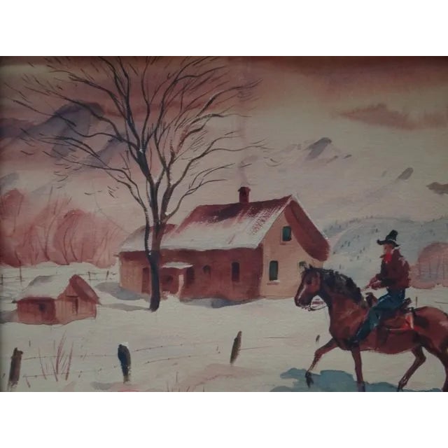 Brown Charles Payzant Double-Sided Western Watercolor For Sale - Image 8 of 8