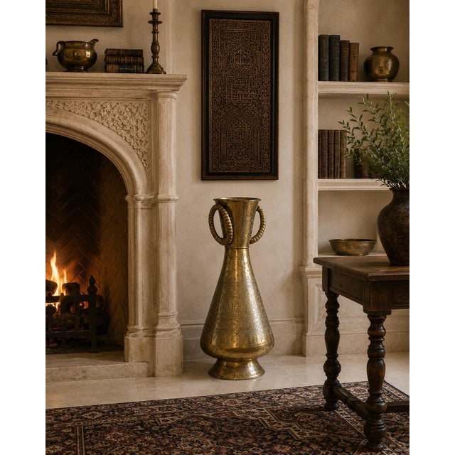 Large Islamic Brass Calligraphic Two-Handled Vase, Circa 1920 For Sale - Image 14 of 15