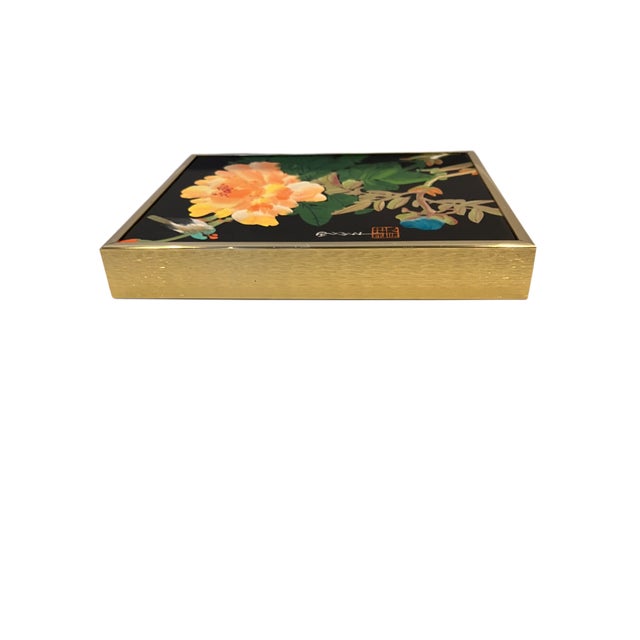 Original Traditional Chinese "Flower and Bird" Oil Painting in a Modern Brass Frame For Sale - Image 9 of 16