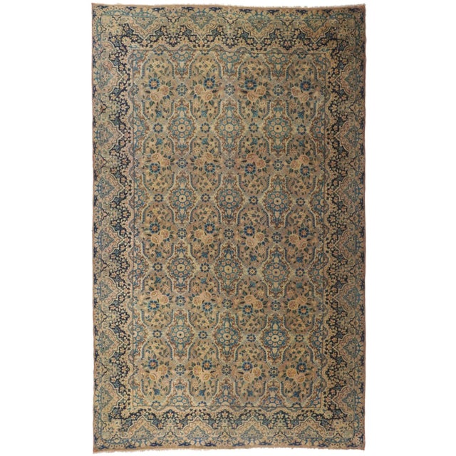 Tan Vintage Persian Yazd Rug - 10'00 x 16'03 For Sale - Image 8 of 9