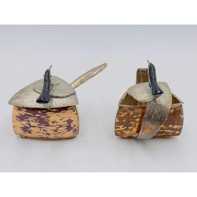 1980s 1980s Emilia Castillo Copper & Silver Creamer & Sugar Set With Bird Sculptures For Sale - Image 5 of 18