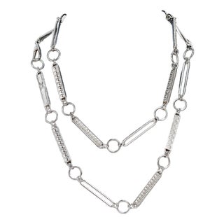 Signed Modern Christofle 38" Sterling Silver Rope Length Link Necklace For Sale