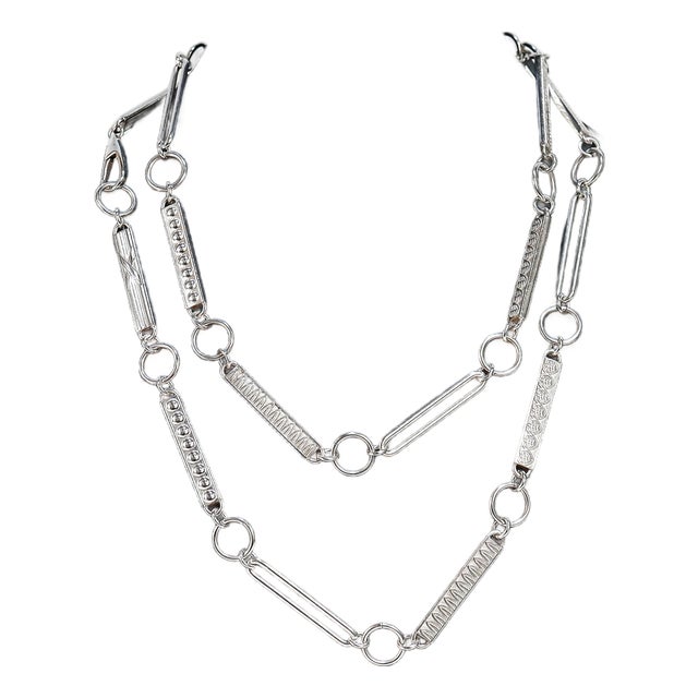 Signed Modern Christofle 38" Sterling Silver Rope Length Link Necklace For Sale
