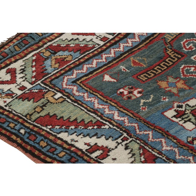 Antique Shirvan Geometric Red and Blue Wool Runner For Sale In New York - Image 6 of 7