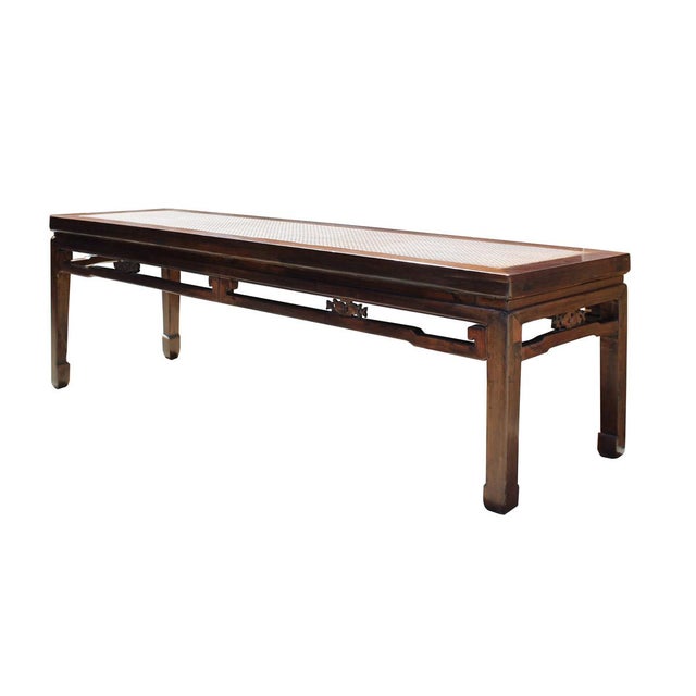 Chinese Zen Brown Rattan Top Wood Bench Chairish