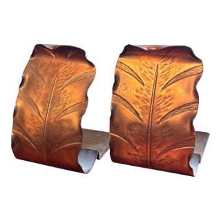 1980s Pair Copper Feather Bookends For Sale