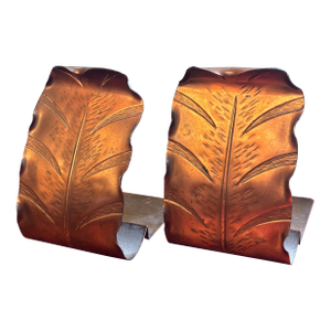 1980s Pair Copper Feather Bookends