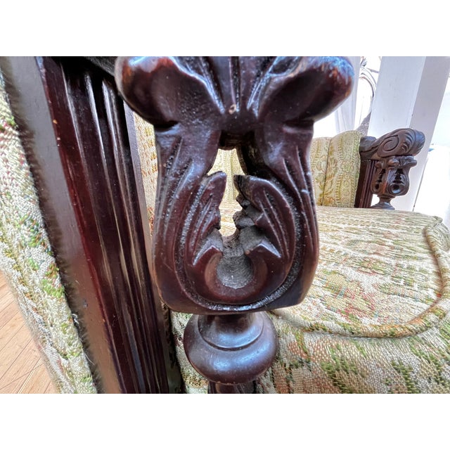 Set of Vintage Louis XV Bergere Style Chairs With Carved Walnut Frames & Brocade Upholstery. For Sale - Image 11 of 14