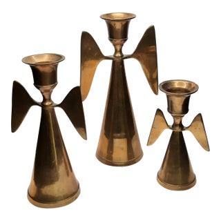 Modern Brass Angel Candle Holders Set 3 For Sale