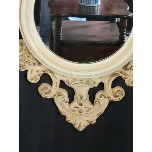 1960 Italian Art Nouveau Style Hand Carved Hand Painted Gilded Round Mirror For Sale - Image 12 of 18
