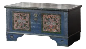 Antique Hand Painted Chest in Blue With Floral Motifs