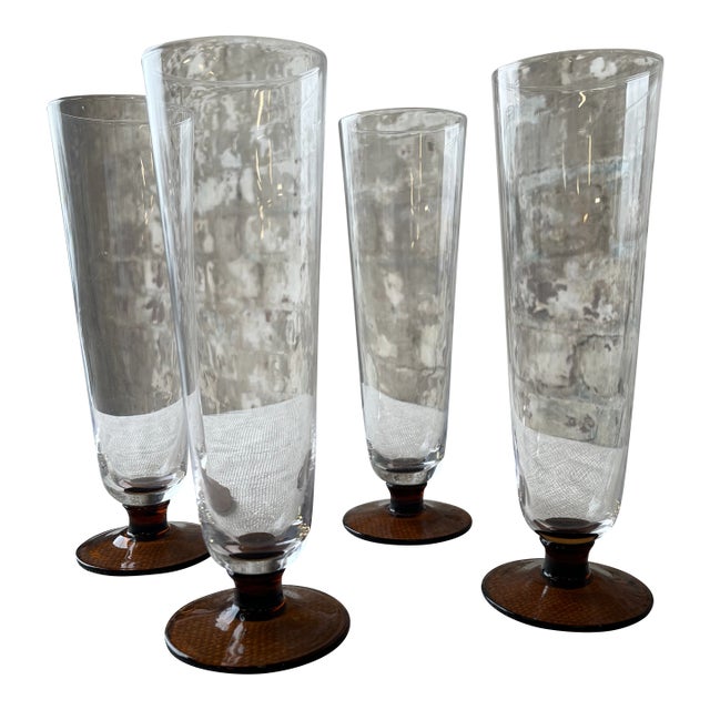 Amber Base Champagne Flutes – Set of 4 For Sale