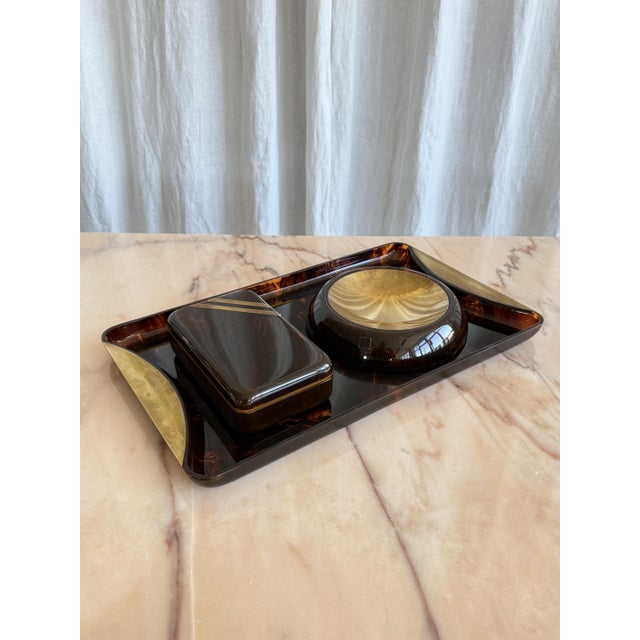Breathtaking and ultra rare set of centrepieces by Team Guzzini, 1970s. Simply amazing, Christian Dior style tortoiseshell...
