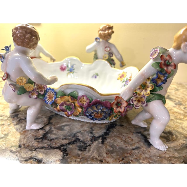 Antique, Schierholz Plaue, Porcelain Centerpiece/ Serving Bowl, W/Cherubs & Floral Decorations, C1890-1910 For Sale - Image 11 of 12