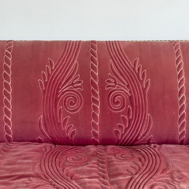 Rose Antique Rose Velvet Hand-Carved Sofa For Sale - Image 8 of 12