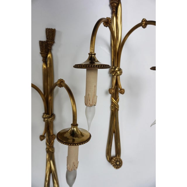 Metal Large 19th Century French Gilt Bronze Knot, Tassel & Ribbon Wall Lights Sconces, Set of 2 For Sale - Image 7 of 18