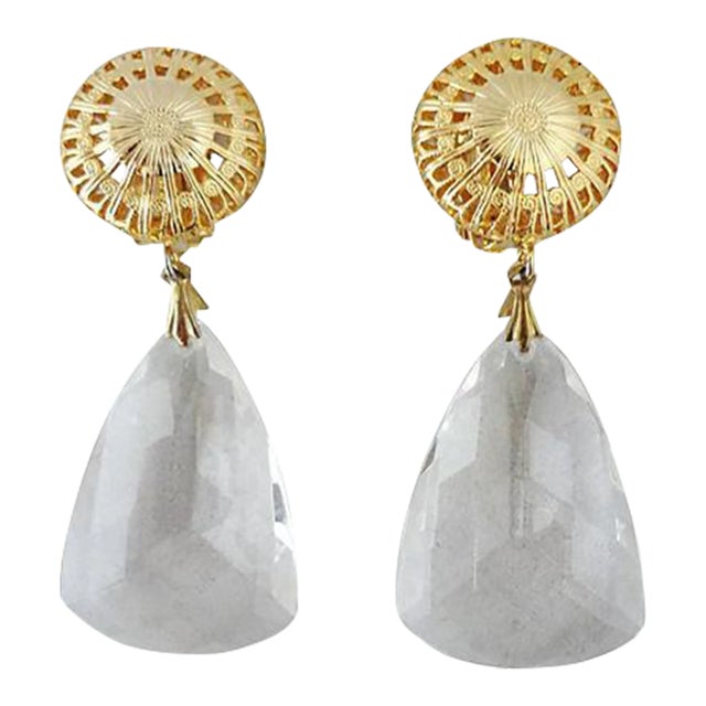 Vintage 1980s Signed Ellen Designs Clear Drop Clip Earrings - 2 Pieces For Sale