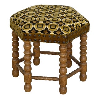 Vintage Scandinavian Oak Bobbin-Turned Stool, 1950s For Sale