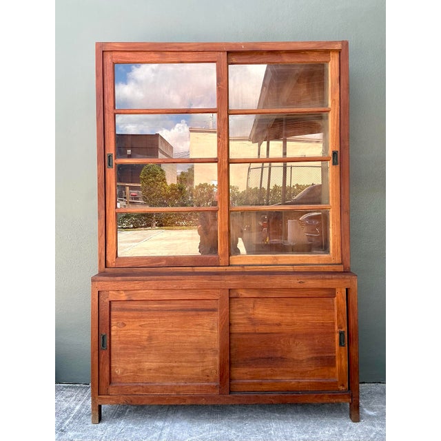 Vintage Primitive Teak Sliding Door Cabinet For Sale - Image 11 of 12