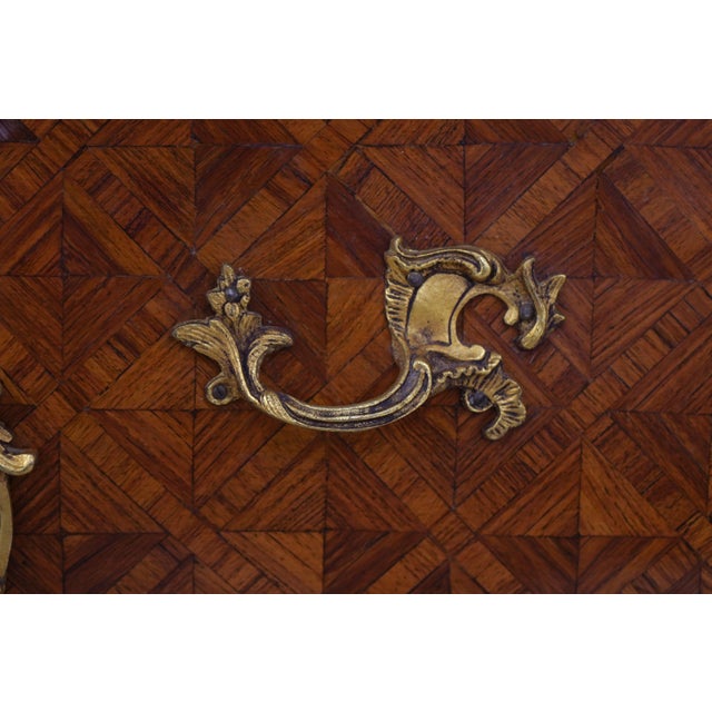 French Louis XV Vintage Marble Top Marquetry Commode For Sale - Image 15 of 17