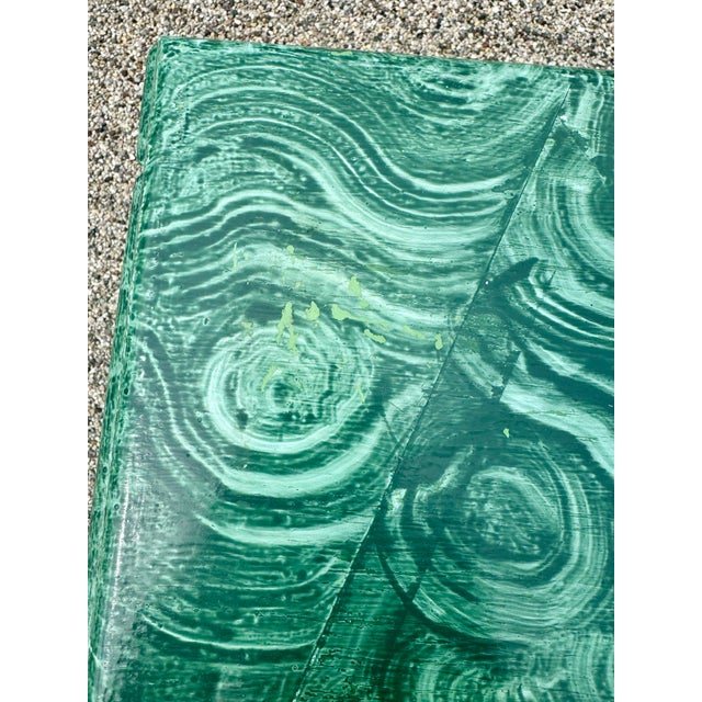Exceptional Late 20th Century Vintage Hollywood Regency Faux Malachite Parsons Sofa Table For Sale - Image 9 of 10