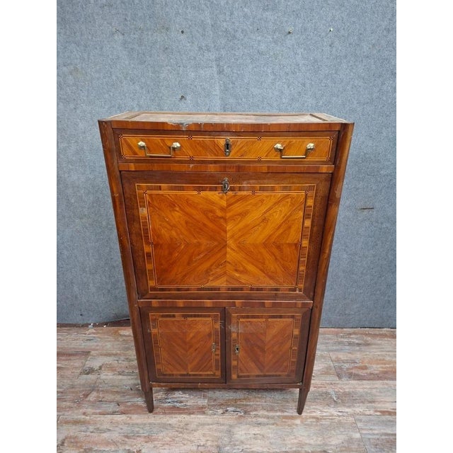 Louis xvi/late 18th century marquetry drop-front secretary desk – (needs restoration) an elegant, straight-fronted...