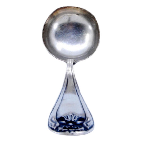 Silver Soup Ladle with Raised Handle Strip and Monogram Card For Sale