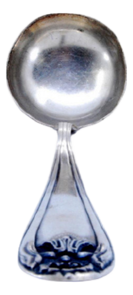 Silver Soup Ladle with Raised Handle Strip and Monogram Card