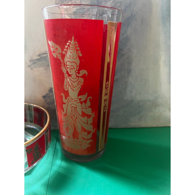 Glass 1970s Asian Culver Thai Goddess Glass and Bowl Pair For Sale - Image 7 of 12