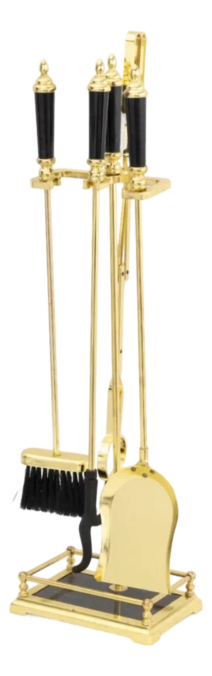 Modern Brass and Black Marble Fireplace Tool Set